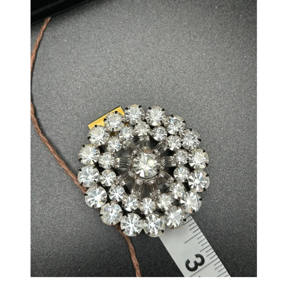 Round Rhinestone Brooch Clear Crystal Starburst Cluster Vintage Wedding Pin‎
